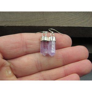 Sterling Silver Small Amethyst Crystal Dangle Earrings